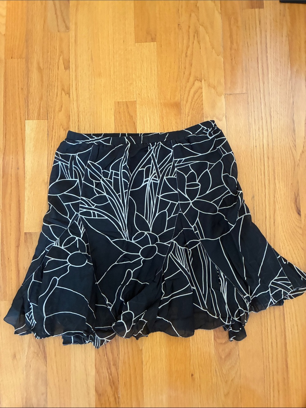 Studio M Black Skirt with White Floral Line Print